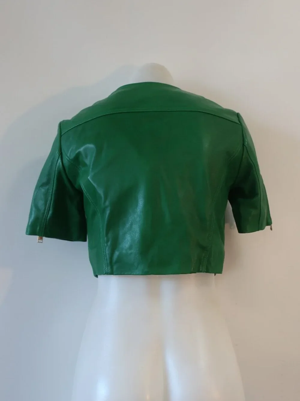 NWT Womens Lamarque Kirsi Green (Item- 309) Lamb Leather Zip Crop Moto Jacket XS